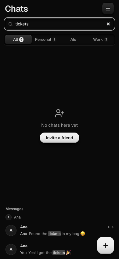 Search finding the word tickets in old messages