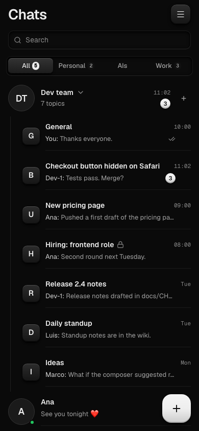 A group with its topics in the Zilar chat list